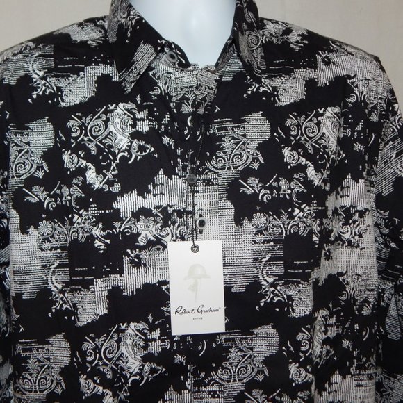 Robert Graham GAMBLE Men’s Button Front Long Sleeve Shirt Black Abstract LRG NWT - Picture 2 of 9